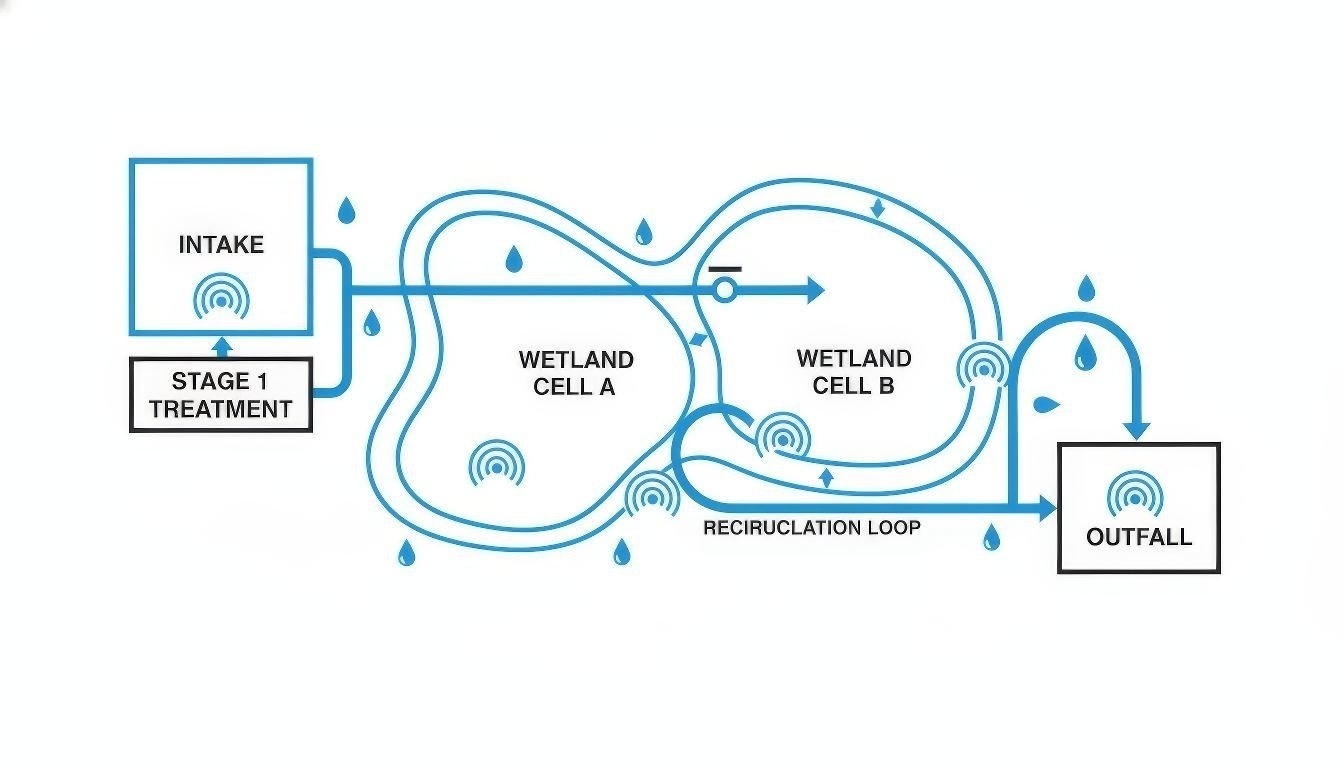 Monitoring and sensor deployment map ensuring regulatory compliance and water quality standards tracking
