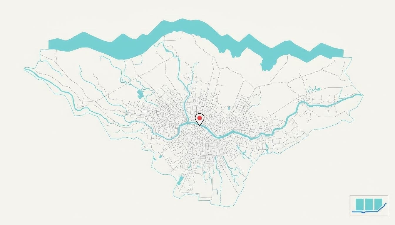 Stylized map of Kathmandu Valley showing extent of Bagmati River pollution