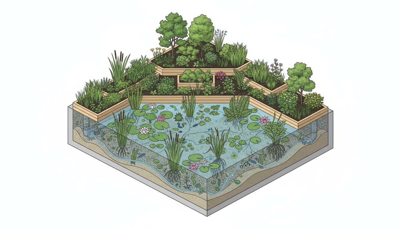 Primary wetland bed with plants and biofilm