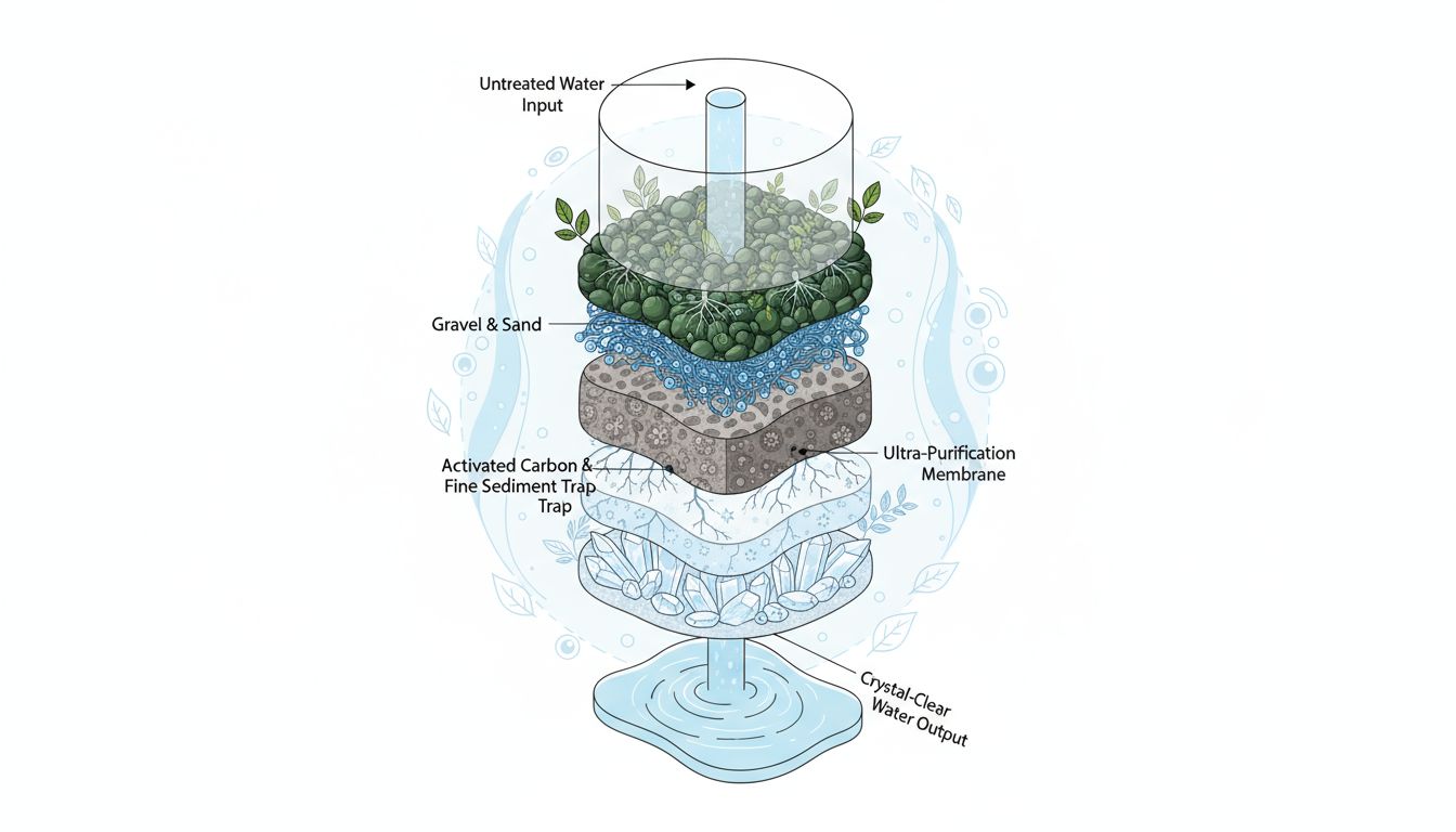 Cutaway of sedimentation and filtration filter