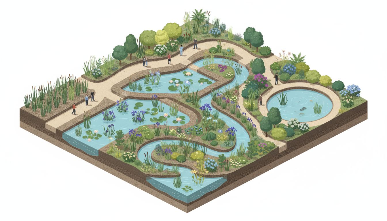 Destination landscape with clear water and aquatic plants