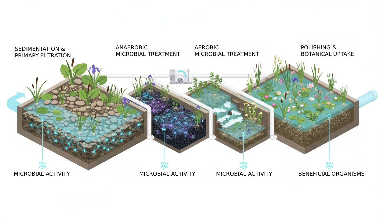 Cutaway of planted wetland bed and biofilm habitat