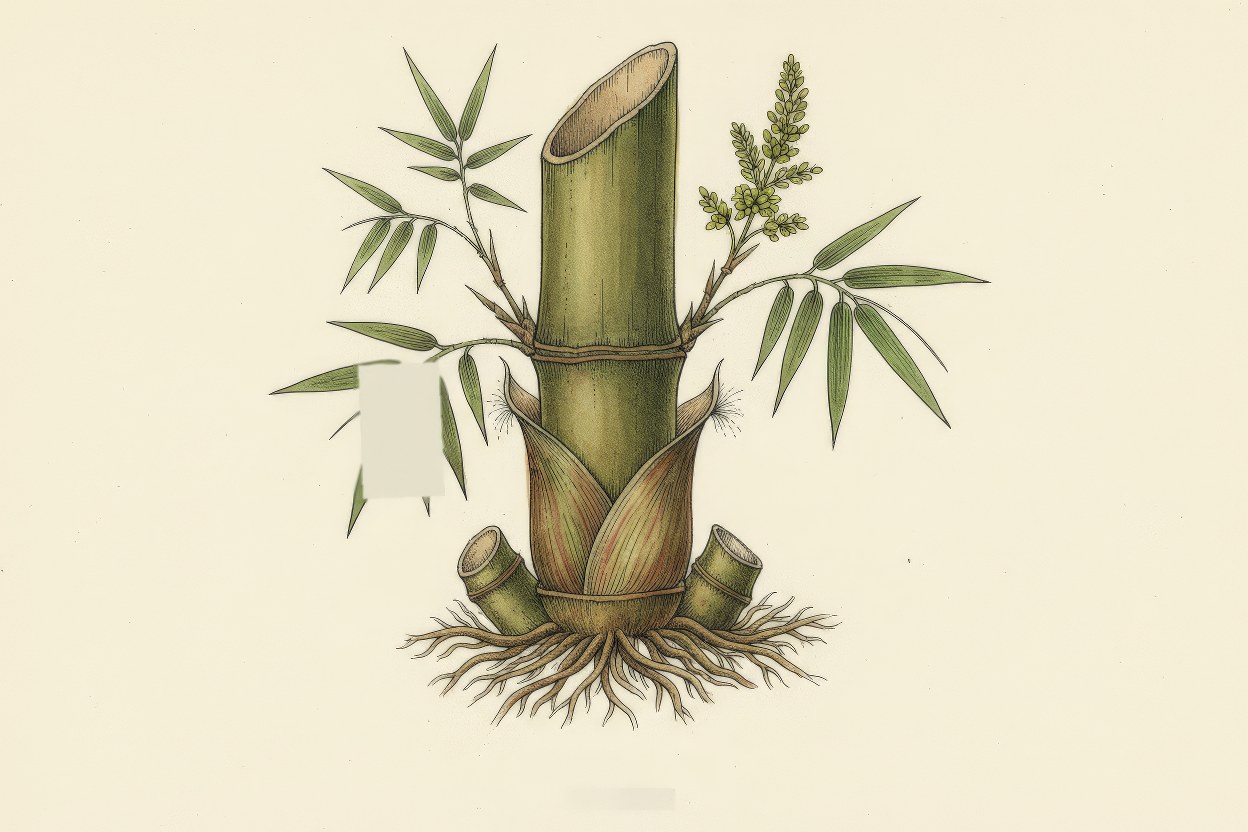 Bambusa balcooa (Tama Bans / Giant Bamboo) - Tall clumping bamboo botanical art - Rapid carbon sequester and construction material - Created by Enea Le Fons for AquaSai Bamboo Bioengineering