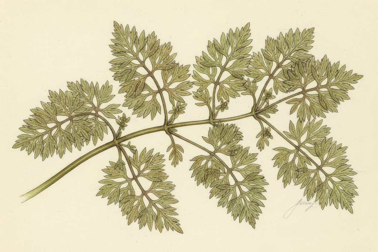 Ceratophyllum demersum (Hornwort) - Rootless submerged plant botanical art - Natural algae control through allelopathy - Created by Enea Le Fons for AquaSai Biological Algae Management