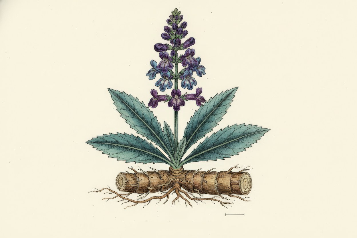 Neopicrorhiza scrophulariiflora (Kutki) - Alpine medicinal plant botanical art - Endangered hepatoprotective species - Illustration by Enea Le Fons for AquaSai Himalayan Conservation